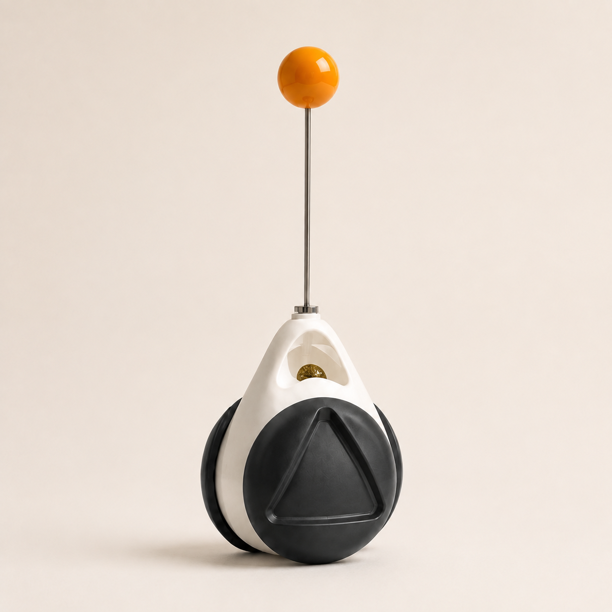 Charcoal self-righting wobble cat toy with orange teaser ball