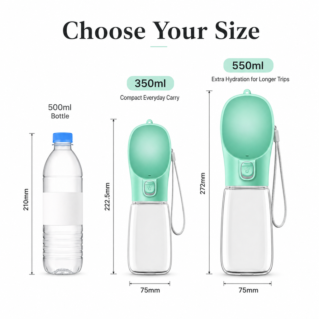 One-Touch Dog Water Bottle with Built-In Bowl