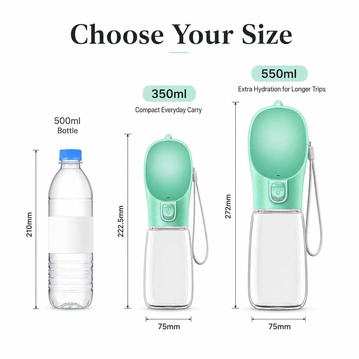 One-Touch Dog Water Bottle with Built-In Bowl