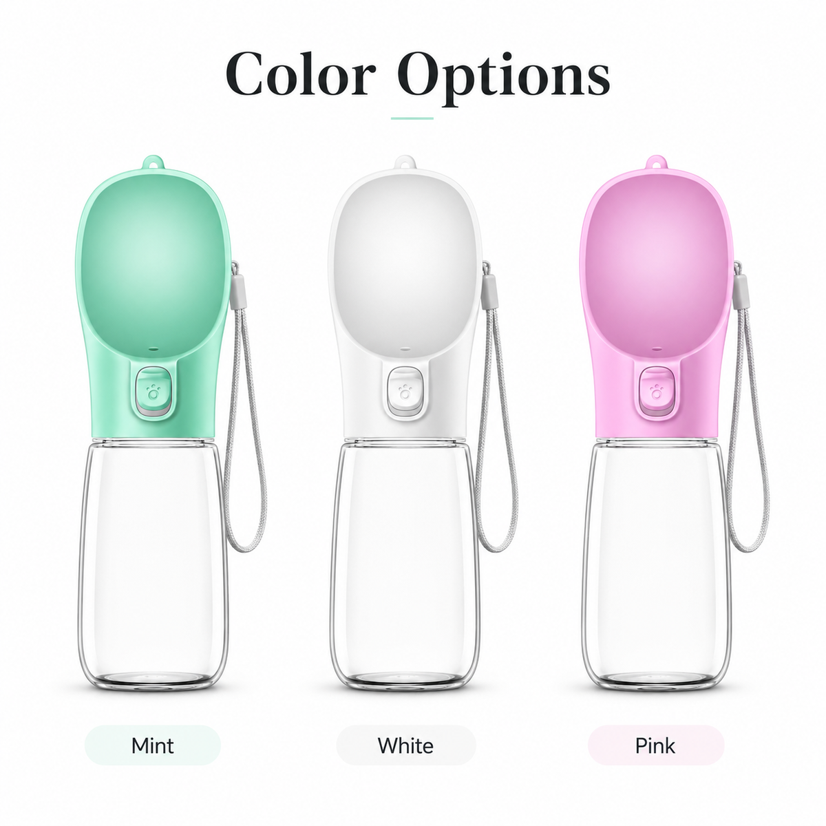 One-Touch Dog Water Bottle with Built-In Bowl
