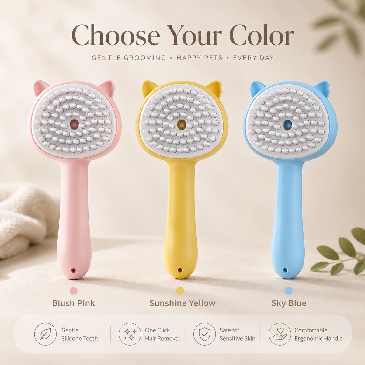 Self-Cleaning Mist Grooming Brush for Cats & Dogs