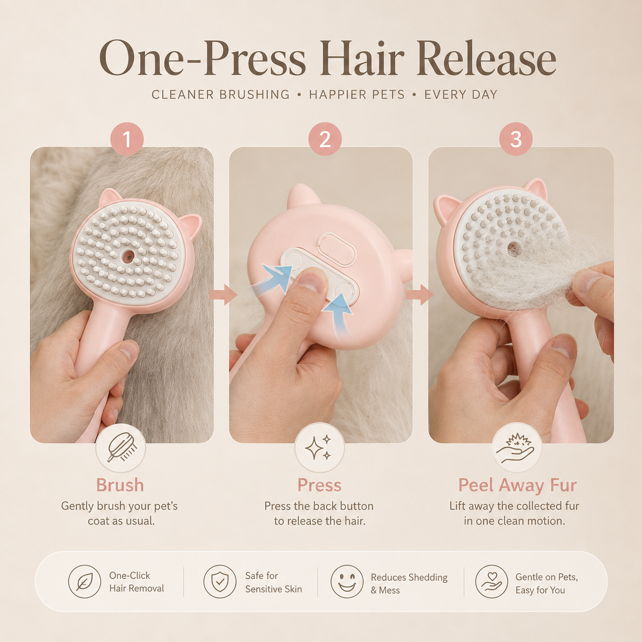 Self-Cleaning Mist Grooming Brush for Cats & Dogs