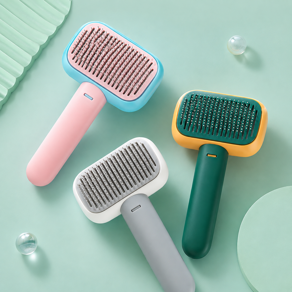 One-Touch Self-Cleaning Slicker Brush for Cats & Dogs