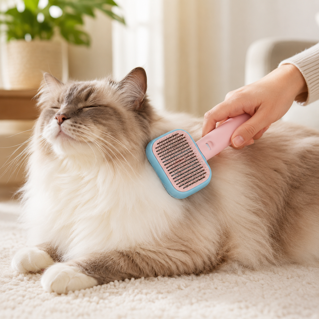 One-Touch Self-Cleaning Slicker Brush for Cats & Dogs