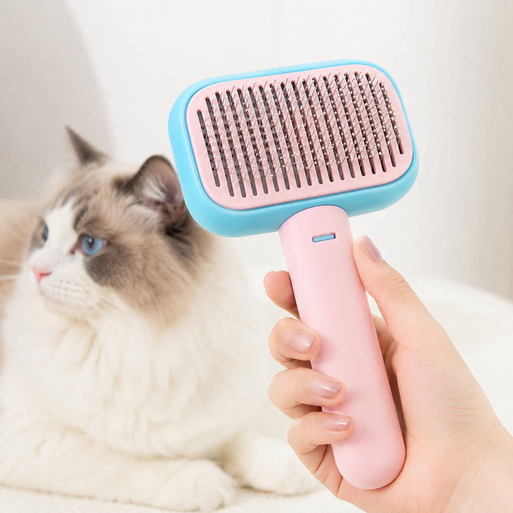 One-Touch Self-Cleaning Slicker Brush for Cats & Dogs