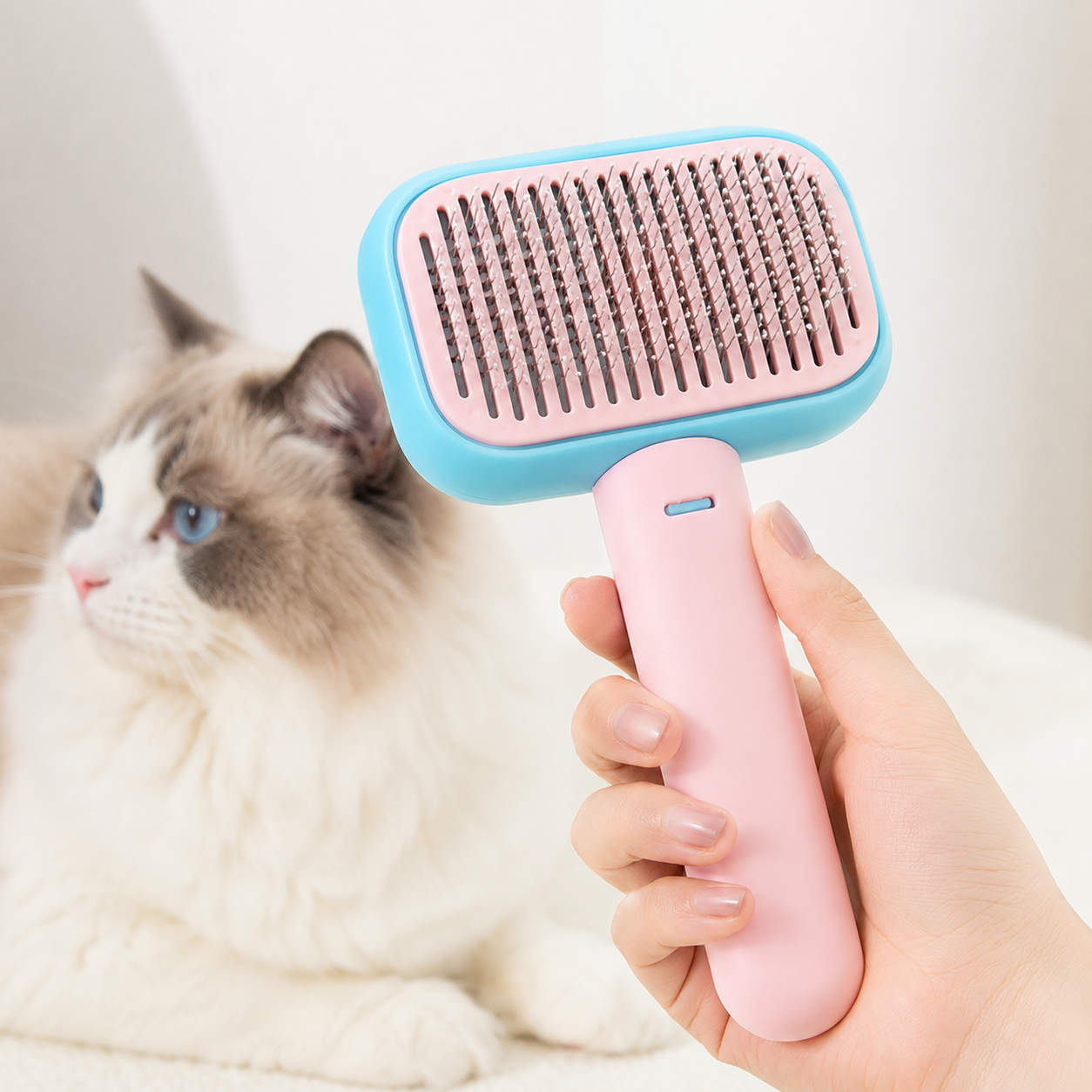 One-Touch Self-Cleaning Slicker Brush for Cats & Dogs