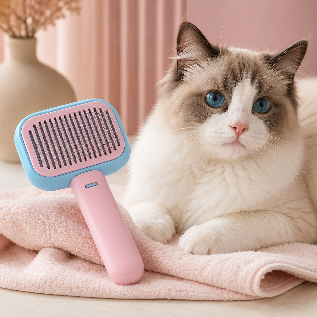 One-Touch Self-Cleaning Slicker Brush for Cats & Dogs