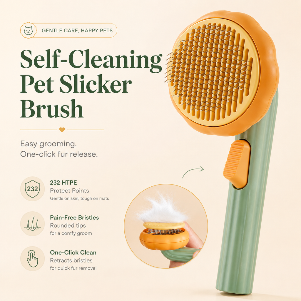 Self-Cleaning Pet Slicker Brush for Cats & Dogs