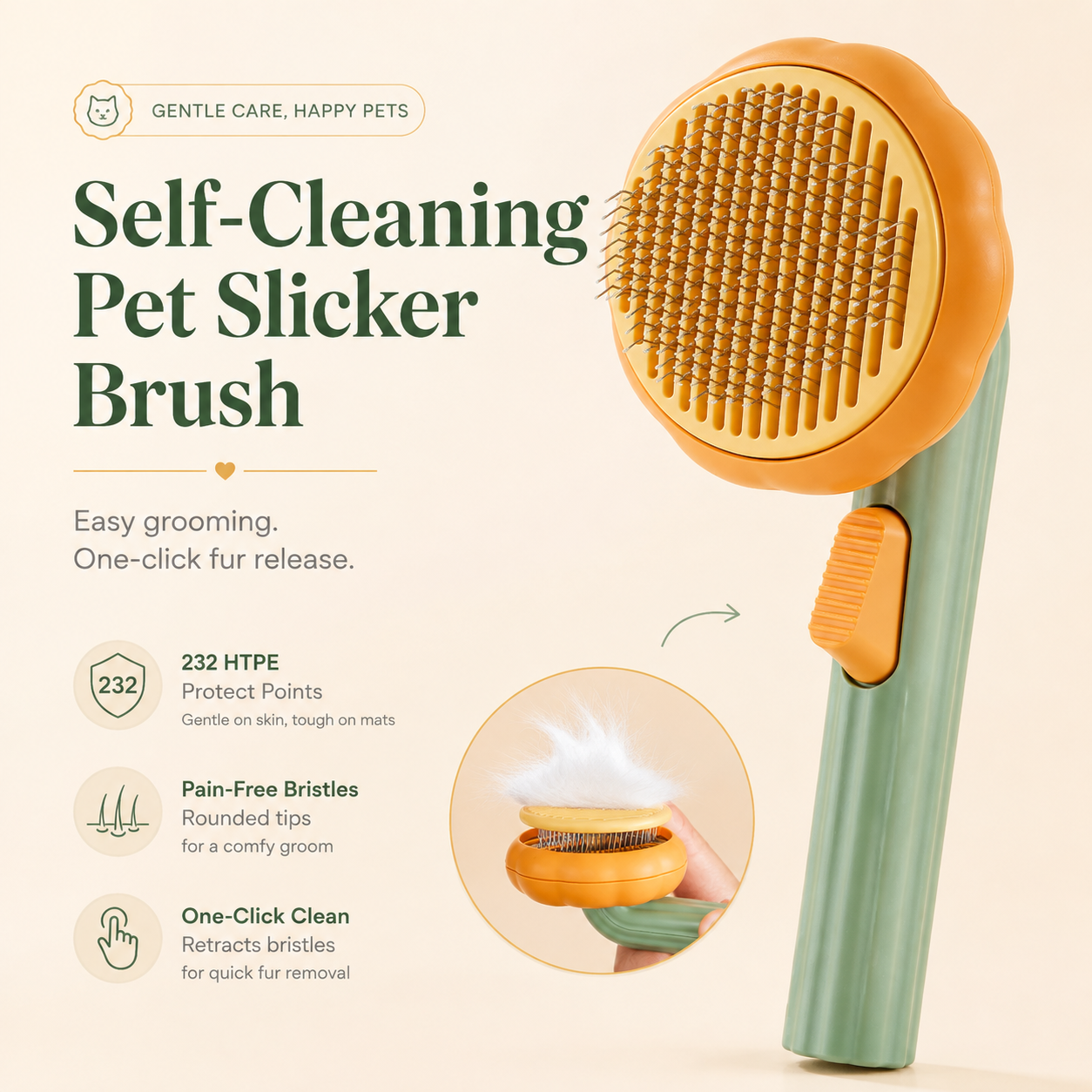 Self-Cleaning Pet Slicker Brush for Cats & Dogs