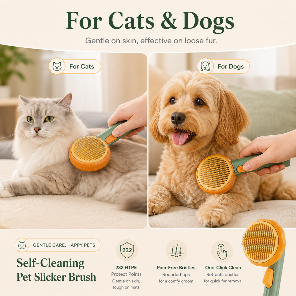 Self-Cleaning Pet Slicker Brush for Cats & Dogs