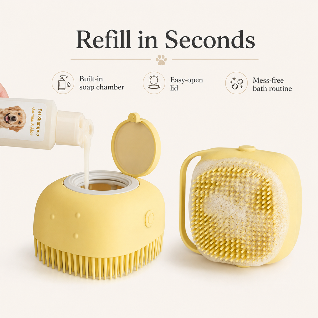 Silicone Pet Bath Brush with Shampoo Dispenser