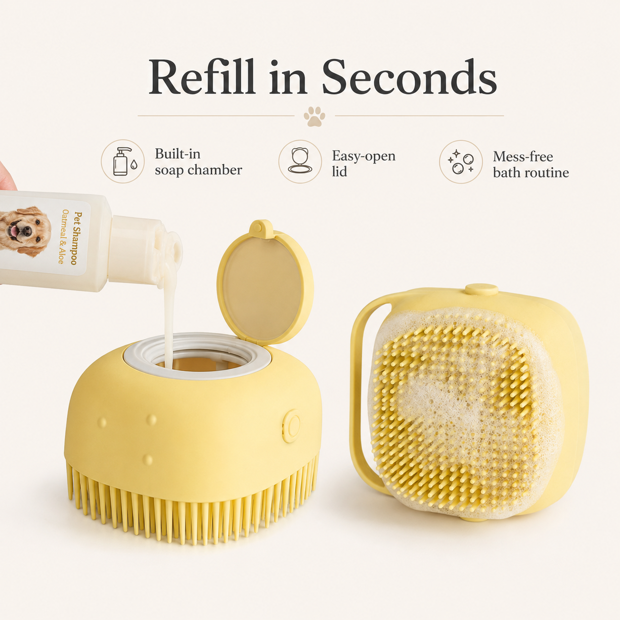 Silicone Pet Bath Brush with Shampoo Dispenser