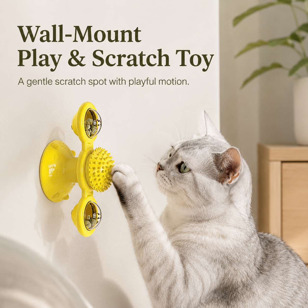 Wall-Mount Interactive Cat Toy with Scratch Pad