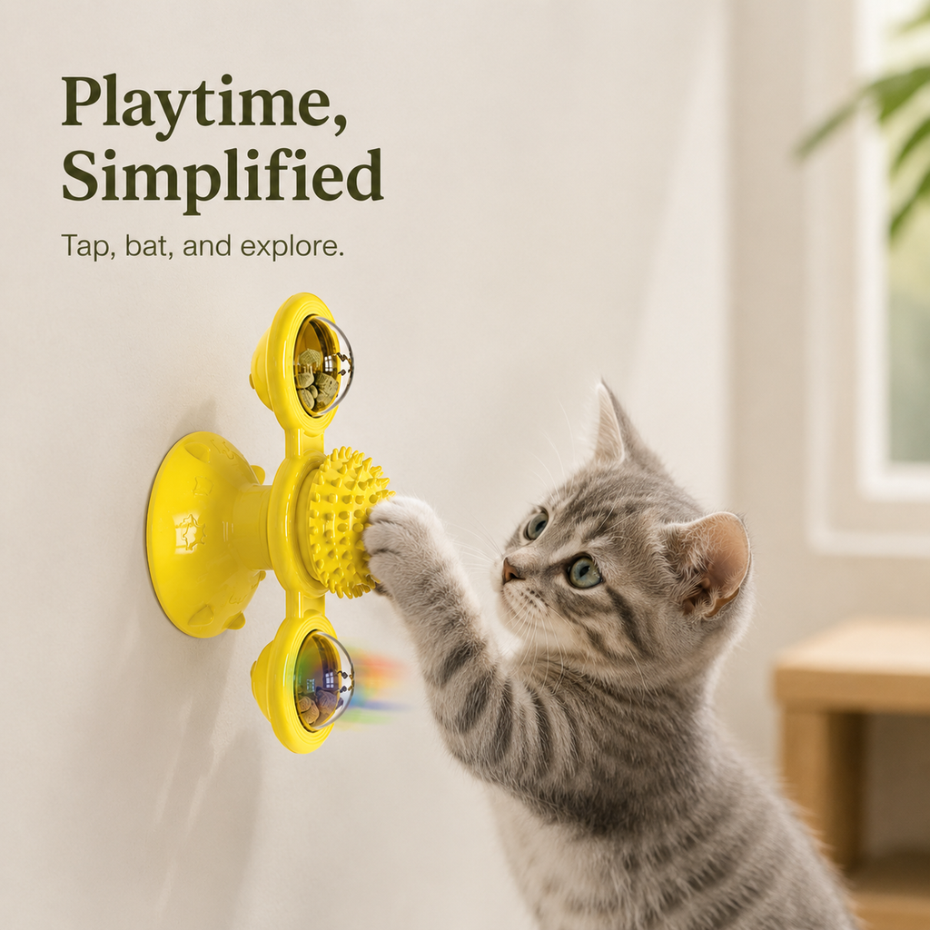 Wall-Mount Interactive Cat Toy with Scratch Pad