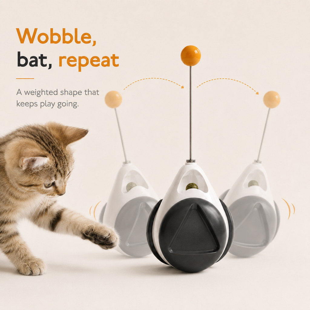 Self-Righting Wobble Cat Toy with Teaser Ball