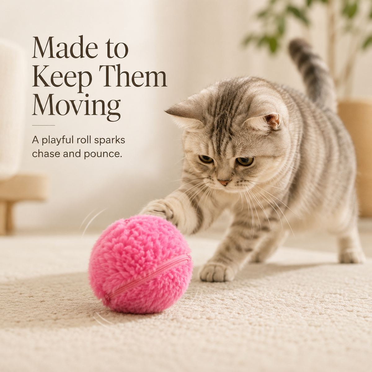 Automatic Rolling Plush Ball Toy for Cats