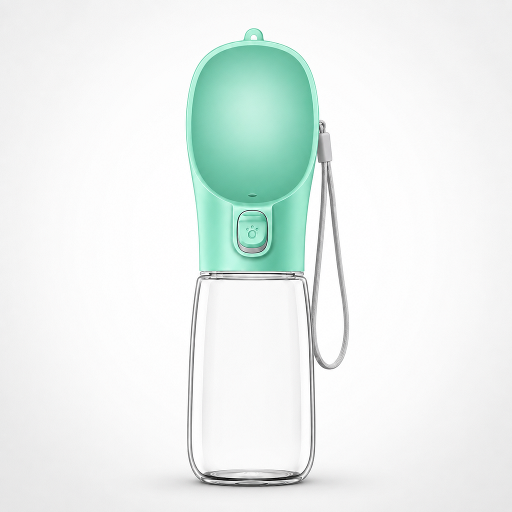 One-Touch Dog Water Bottle with Built-In Bowl