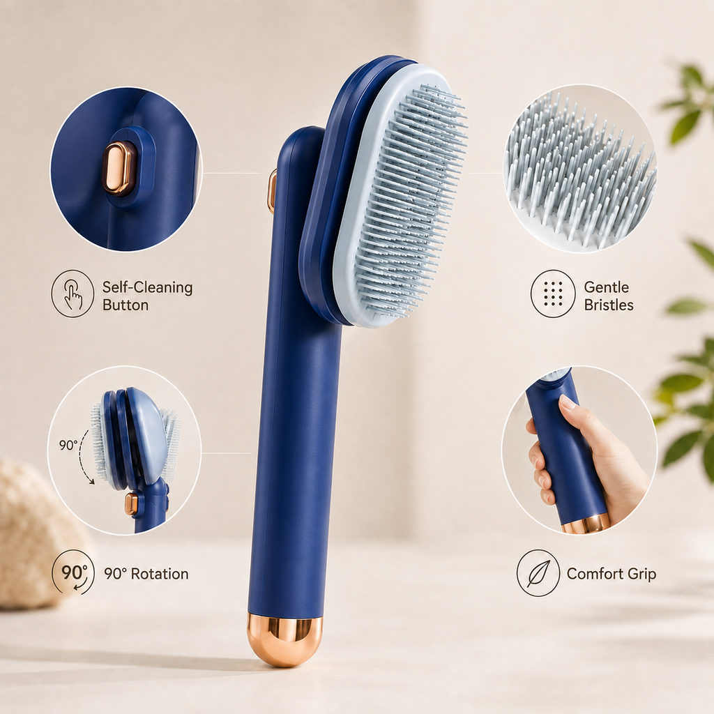 90° Rotating Self-Cleaning Pet Grooming Brush