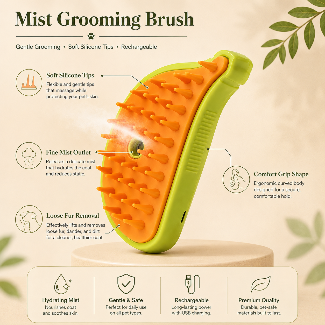 Rechargeable Mist Grooming Brush for Cats & Dogs
